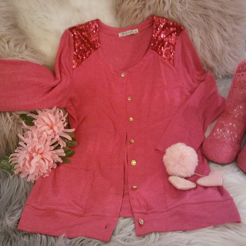 New Raspberry Sequin Cardigan - Picture 8 of 8